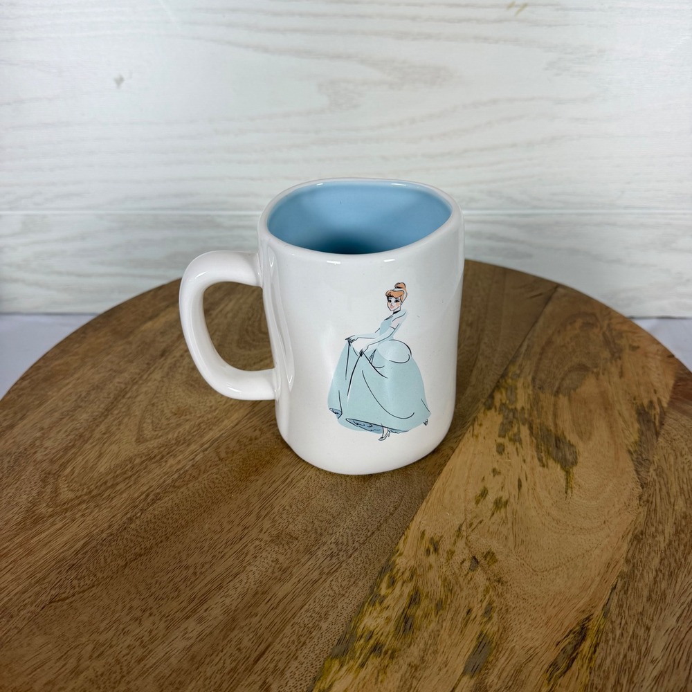Rae Dunn Disney Princess Cinderella Coffee Mug White Blue Interior Stoneware